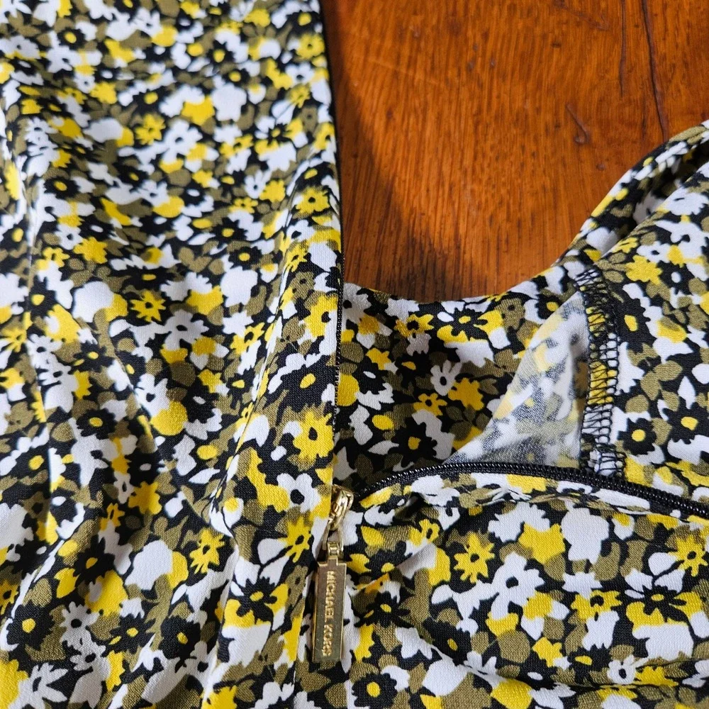 MICHAEL KORS Floral Print Sleeveless Midi Dress Women Large Yellow‎ Black White